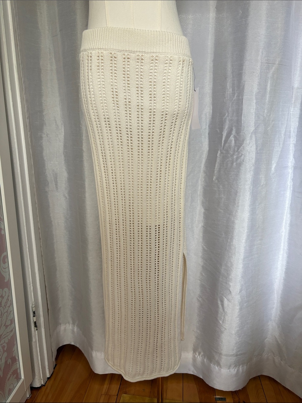 NWT! Dkny Cream Crochet Knit Maxi Skirt with Side Slit